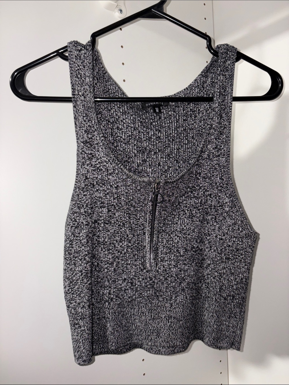 Dynamite Black & White Marled Knit Zip Tank